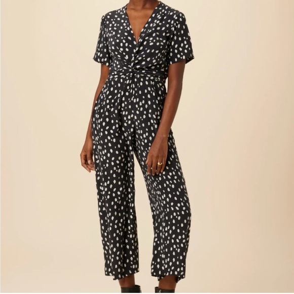 NWT AMOUR VERT Fantasia Washable Silk Jumpsuit Black White Medium - Picture 1 of 11